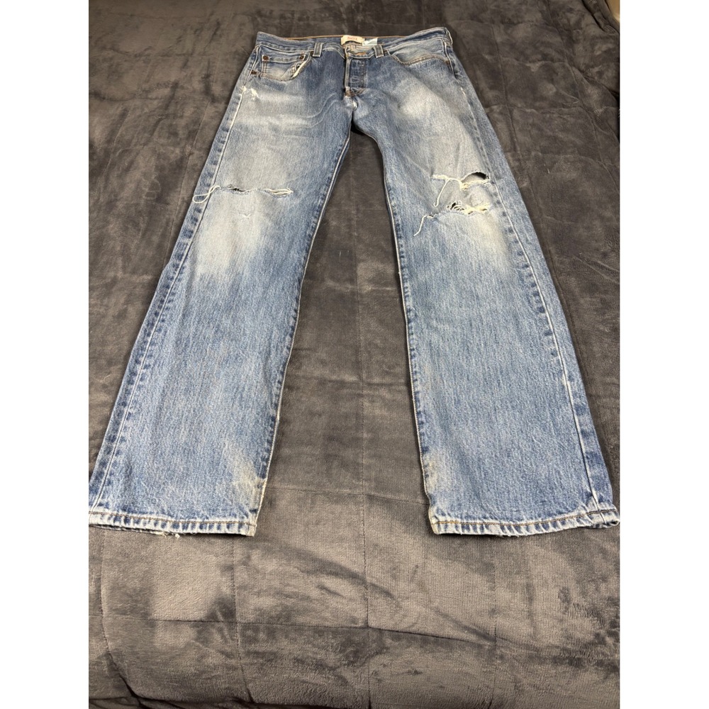 Levis 501 Straight Leg Mens Blue Distressed Jeans 005010194 W33 L32
